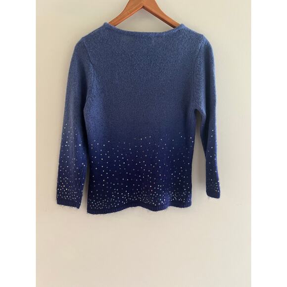 Susan Bristol Mohair Boat Neck Sweater Cocktail Blue Ombre Sequins Size Small JL - Picture 4 of 7